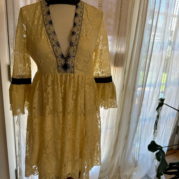 NWOT Free People Ivory Gilded Lace Mini Dress - Picture 5 of 7